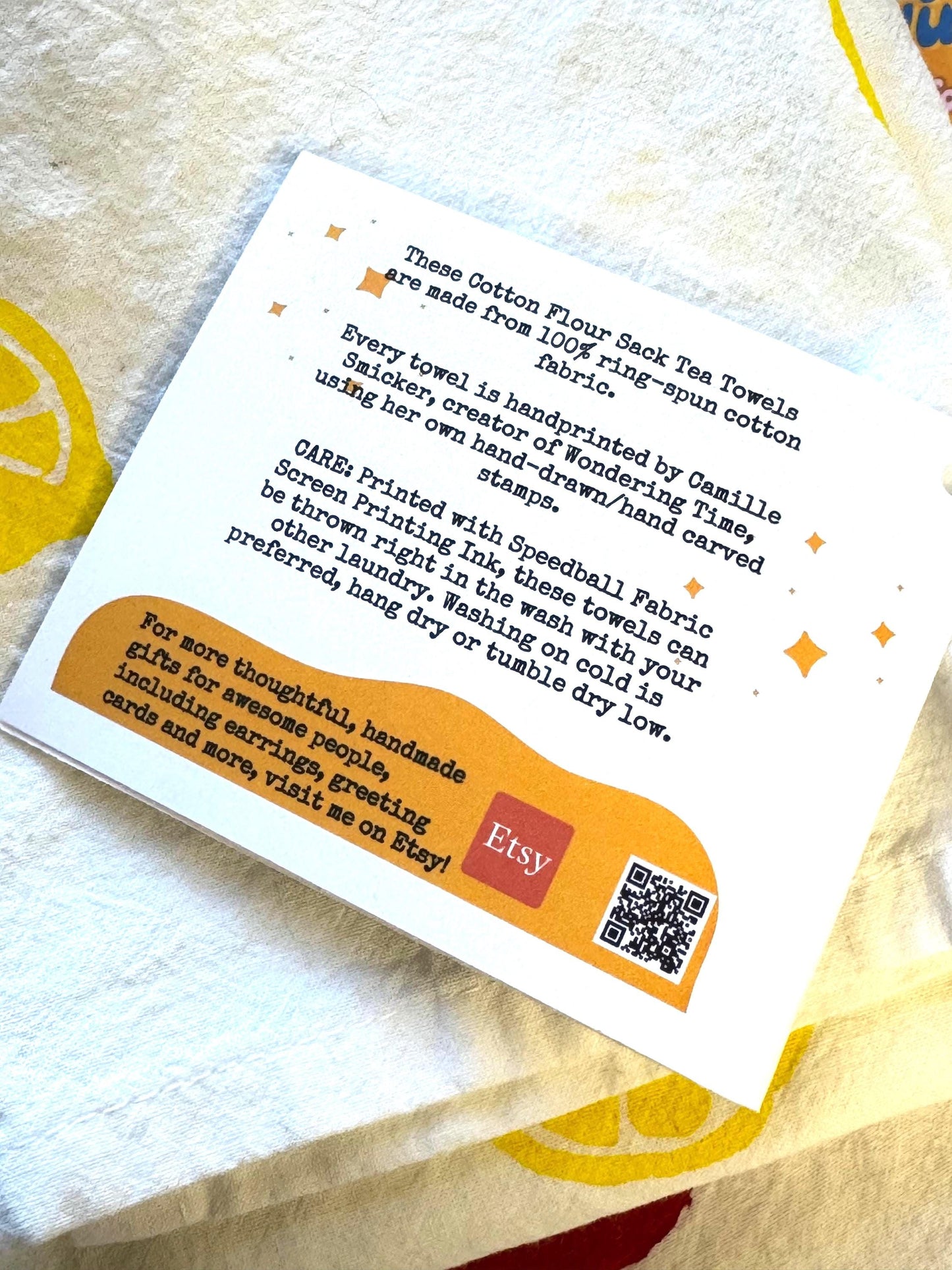 Hand Printed Mushroom Tea Towel: Woodland Cotton Kitchen Decor