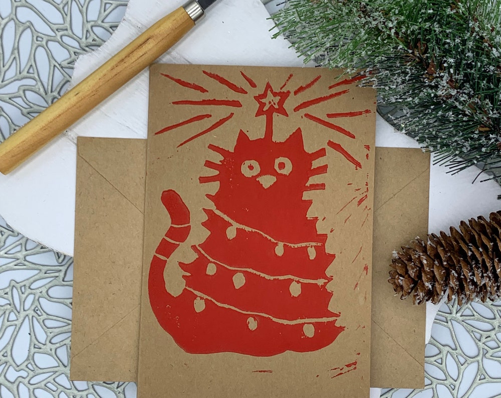 Funny Handmade Christmas Cat Card