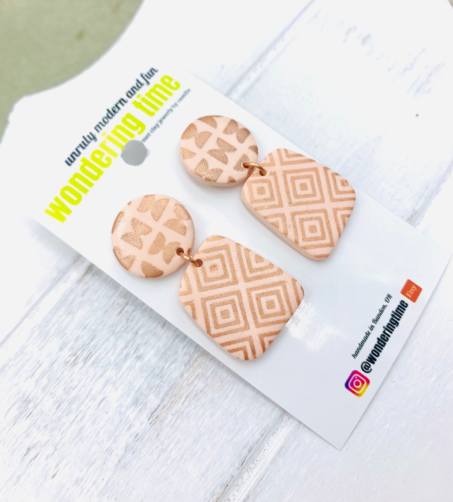 Pastel Dangle Earrings: Lightweight Polymer Clay, Geometric Print