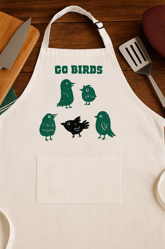 Go Birds Apron: Hand-Stamped Philadelphia Eagles Kitchen Apron
