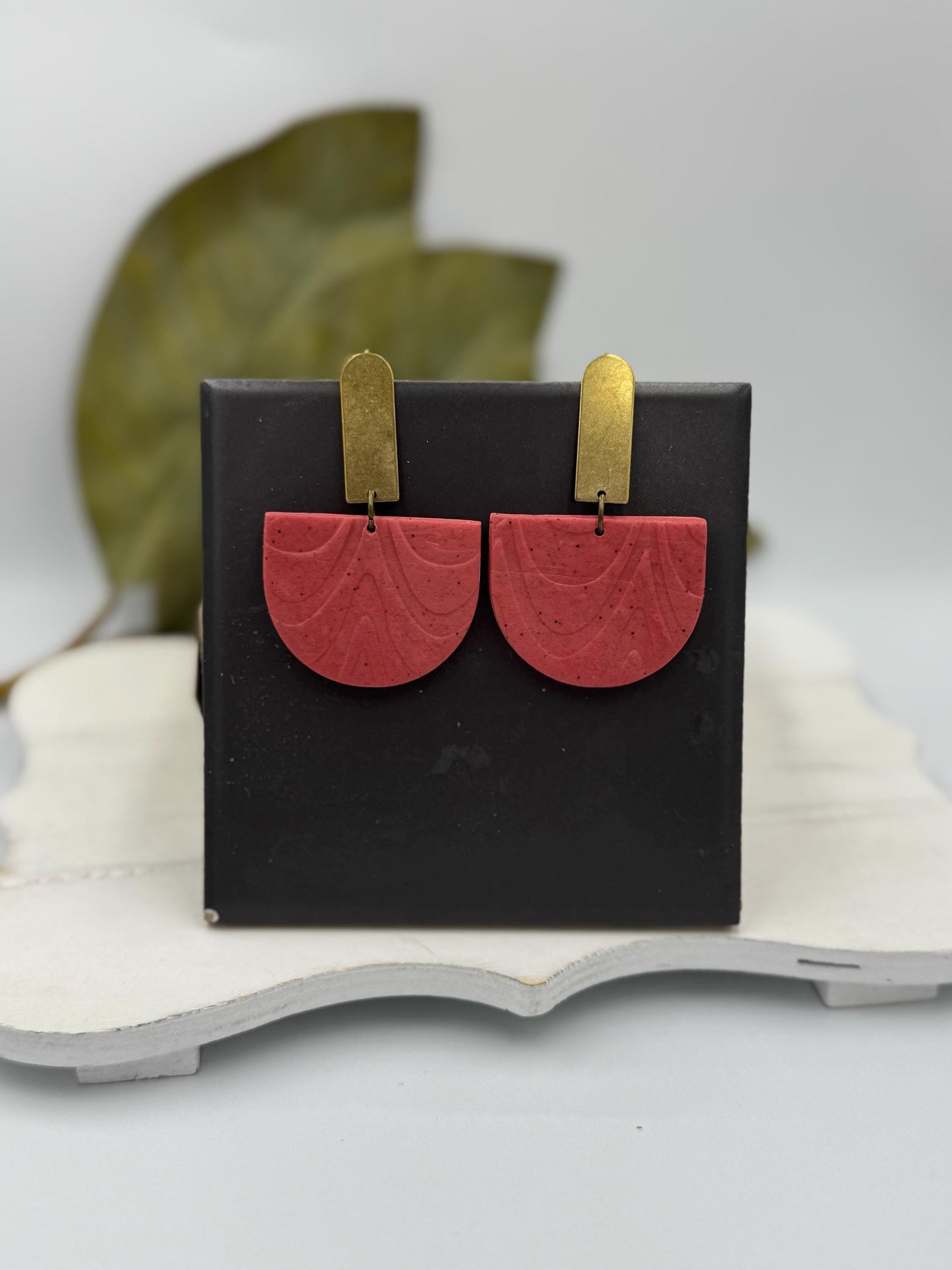 Terracotta Polymer Clay Earrings: Modern Half Circle Dangles