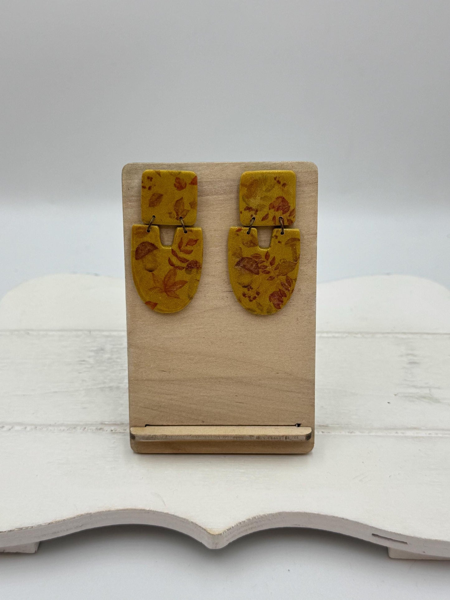 Handmade Gold Fall Leaf Earrings: Boho Polymer Clay Botanical Jewelry