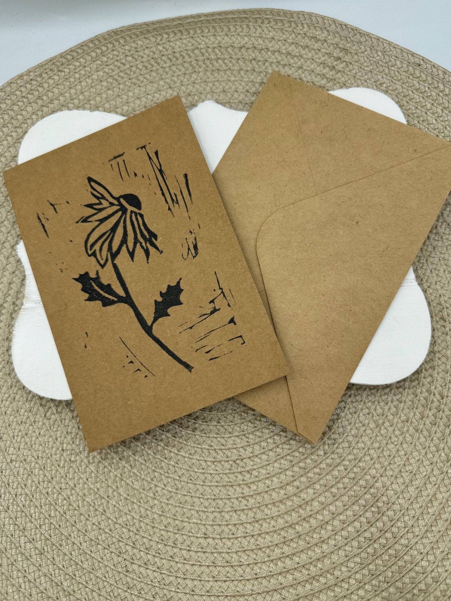 Hand Printed Cone Flower Notecard: Gardener Gift