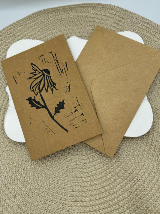 Hand Printed Cone Flower Notecard: Gardener Gift