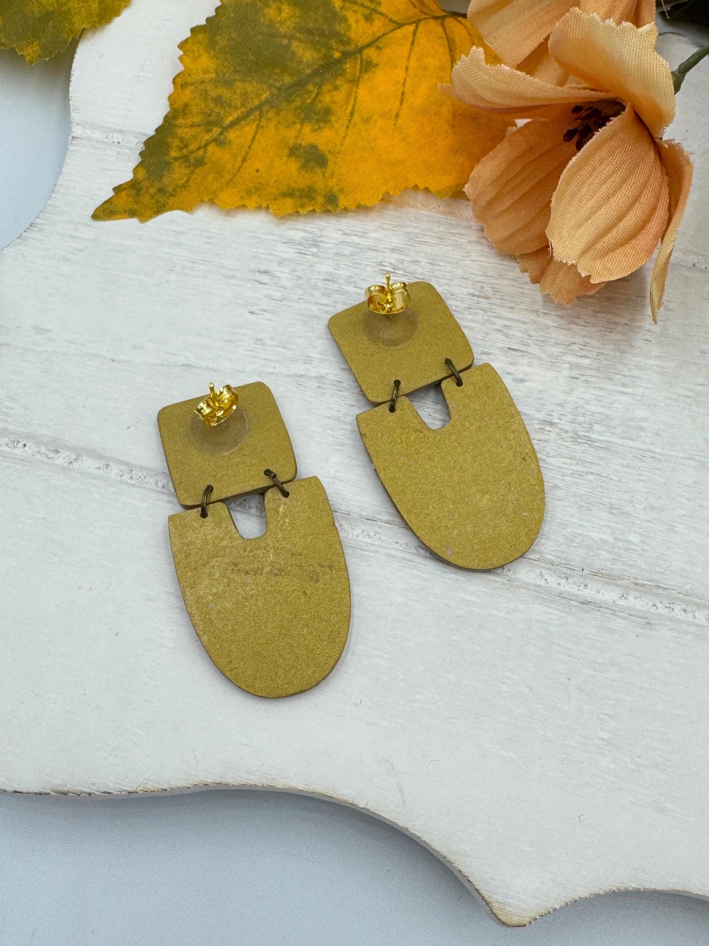 Handmade Gold Fall Leaf Earrings: Boho Polymer Clay Botanical Jewelry