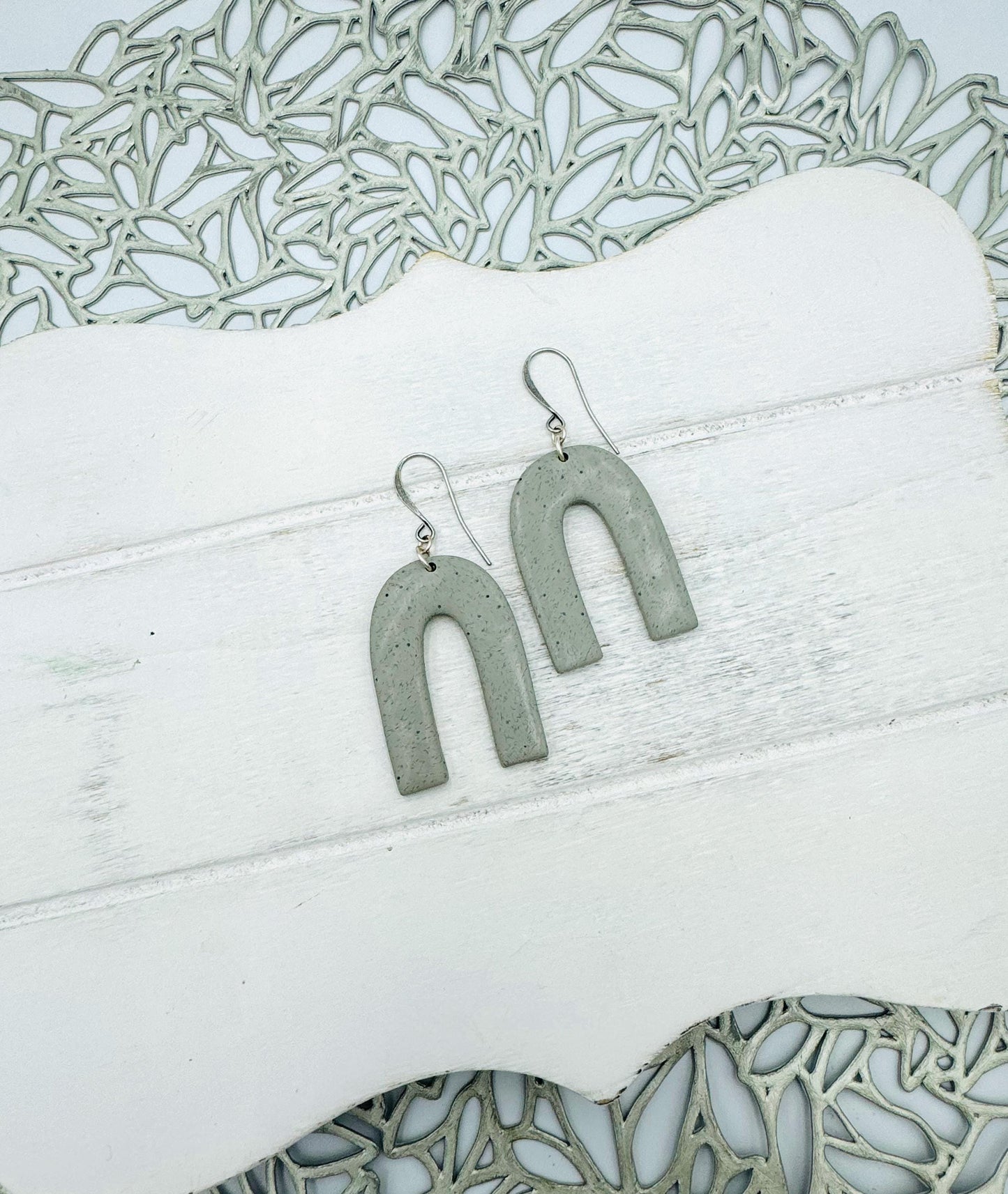 Modern Gray Arch Earrings: Lightweight Polymer Clay Dangles