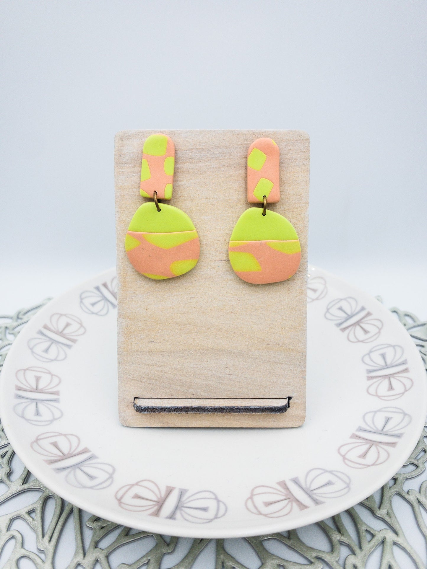 Funky Polymer Clay Dangle Earrings: Neon Pink & Lime Green