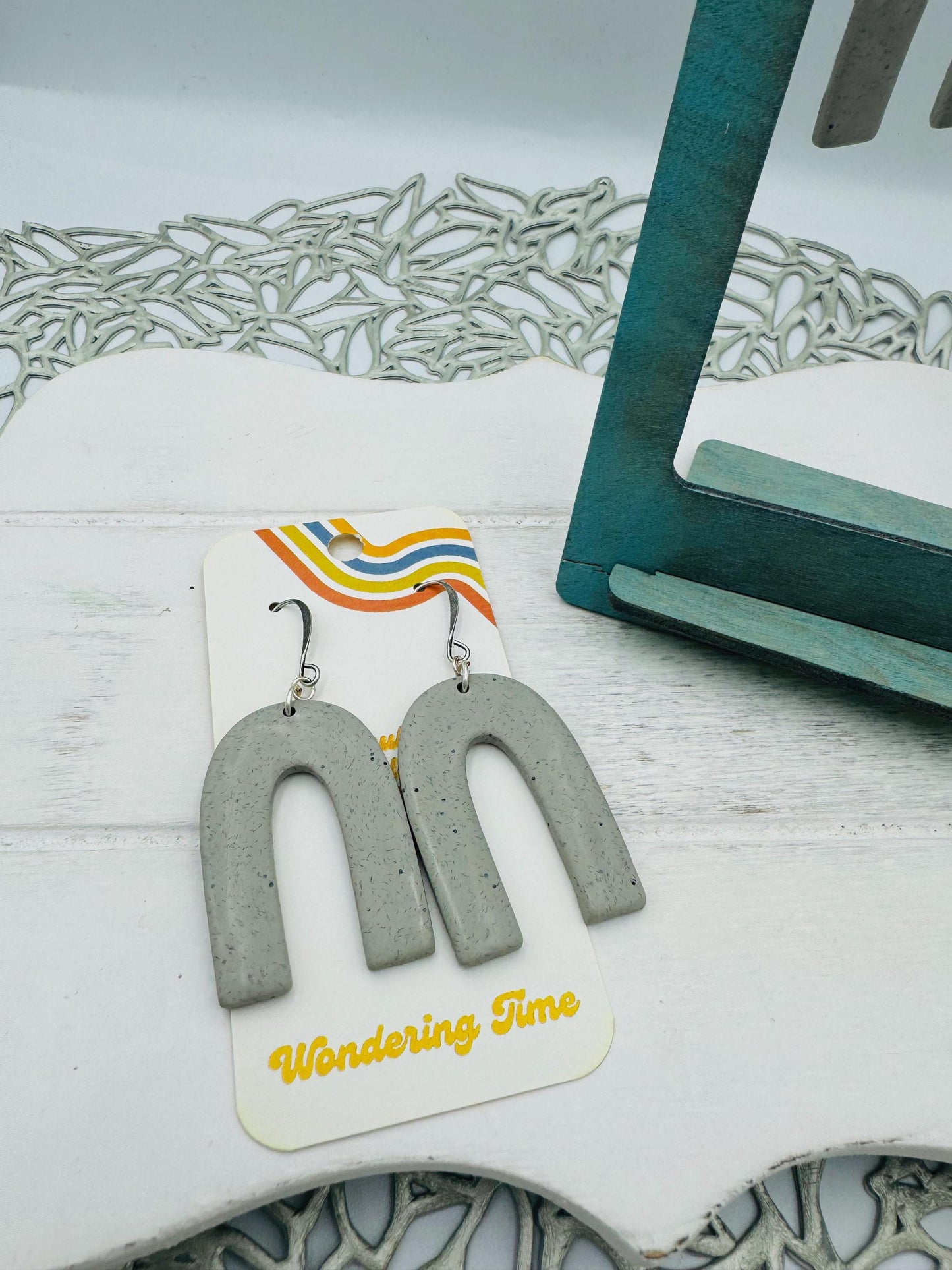 Modern Gray Arch Earrings: Lightweight Polymer Clay Dangles