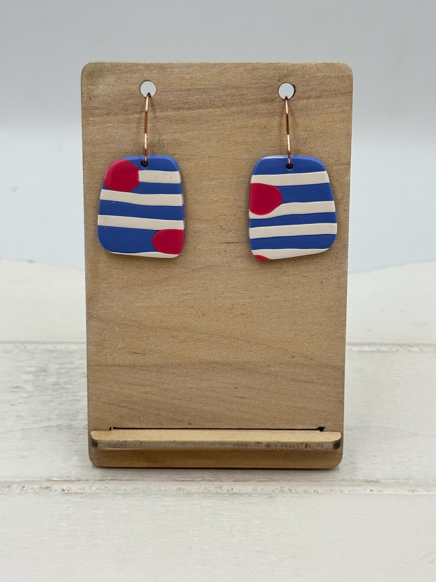 Striped Polymer Clay Dangle Earrings: Beachy Nautical Jewelry