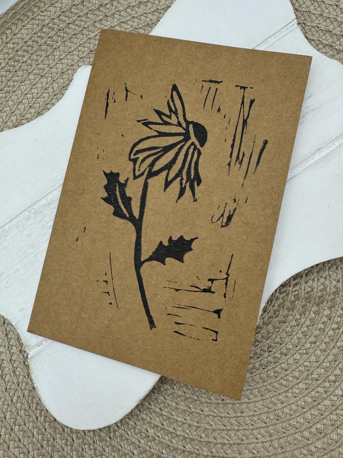 Hand Printed Cone Flower Notecard: Gardener Gift