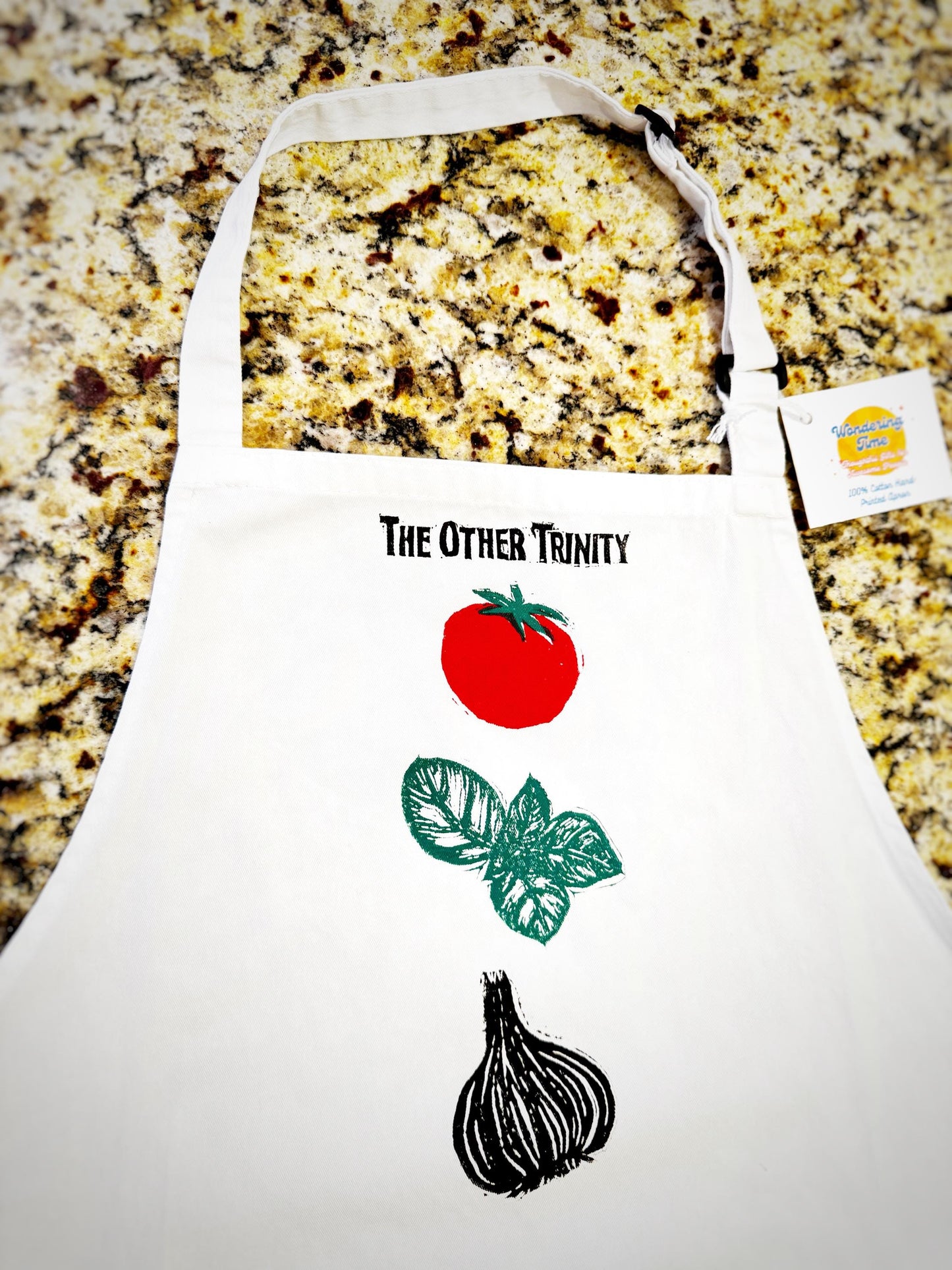 Hand Stamped Italian Apron: Tomato, Basil & Garlic - Funny Foodie Gift