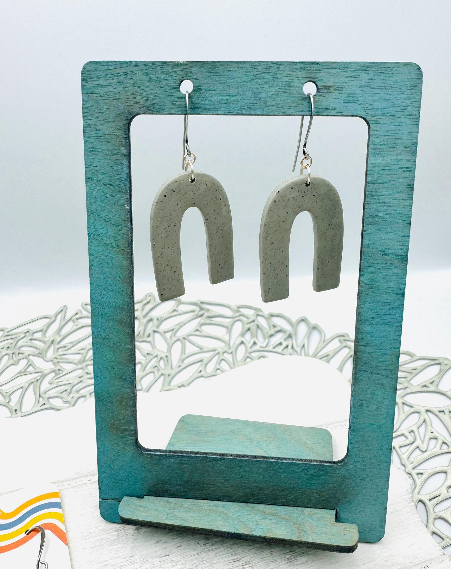 Modern Gray Arch Earrings: Lightweight Polymer Clay Dangles