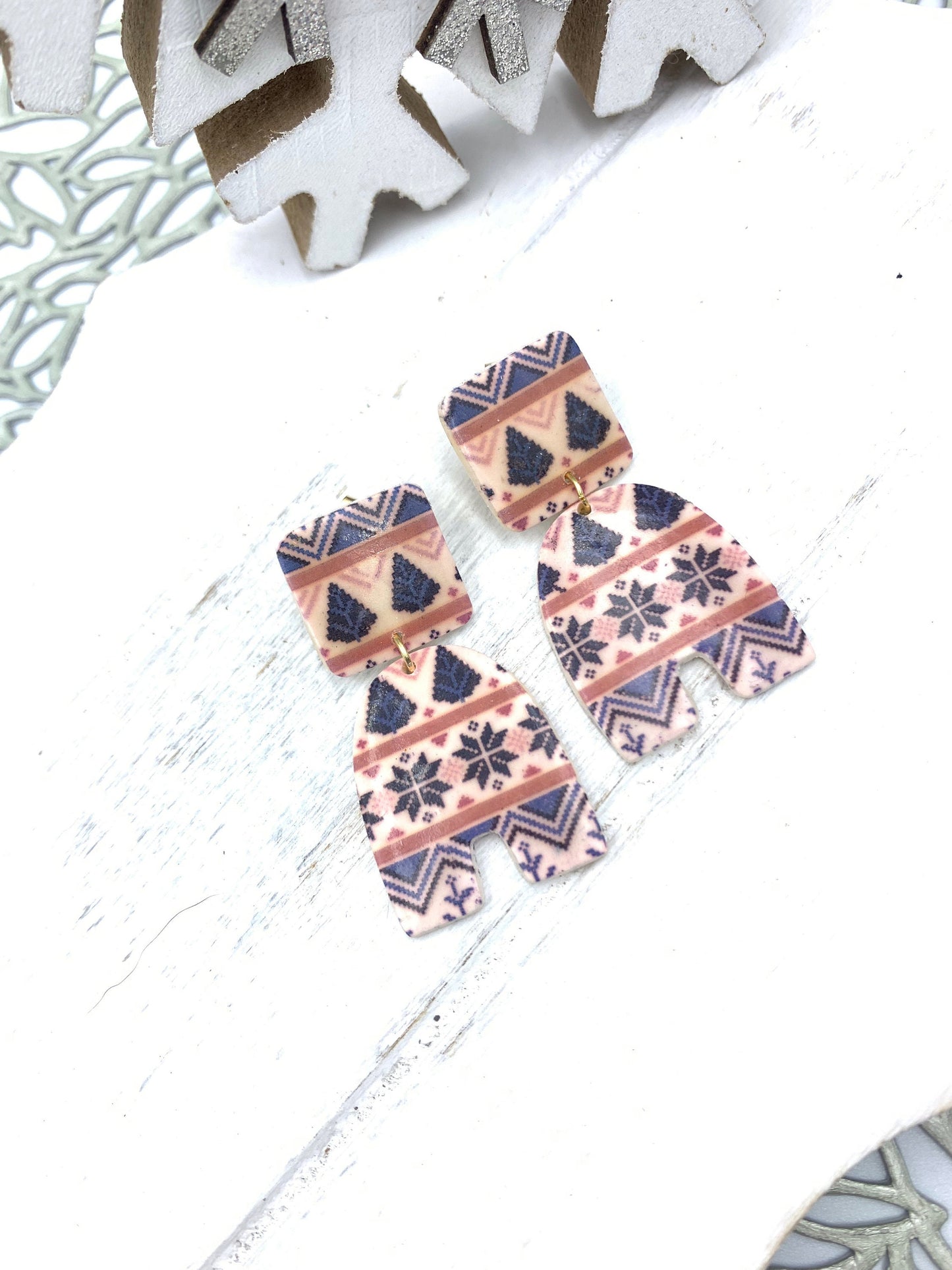 Christmas Sweater Dangle Earrings: Festive Polymer Clay Earrings