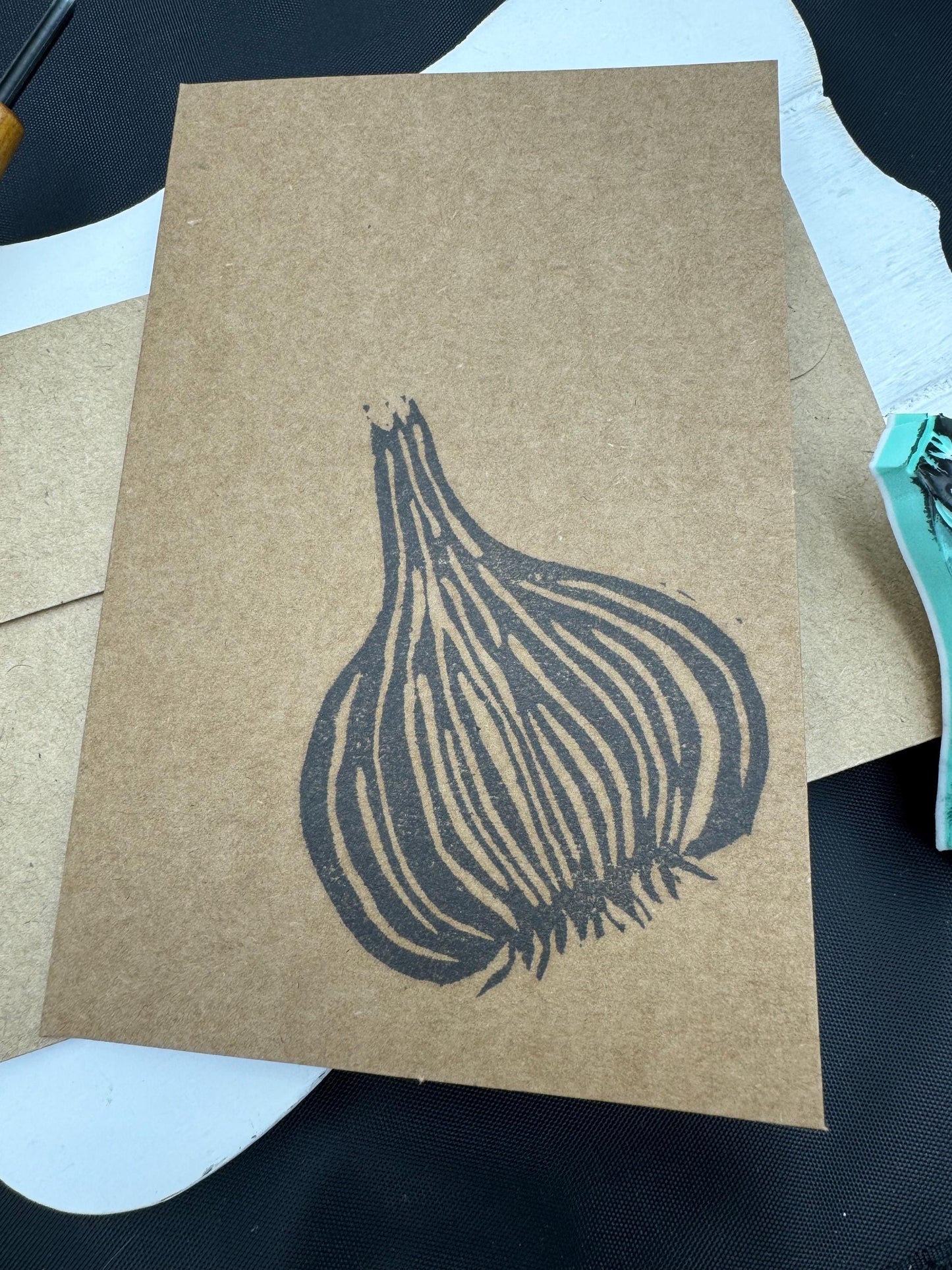 Handprinted Garlic Notecard: Foodie Gift, Blank Kraft Card