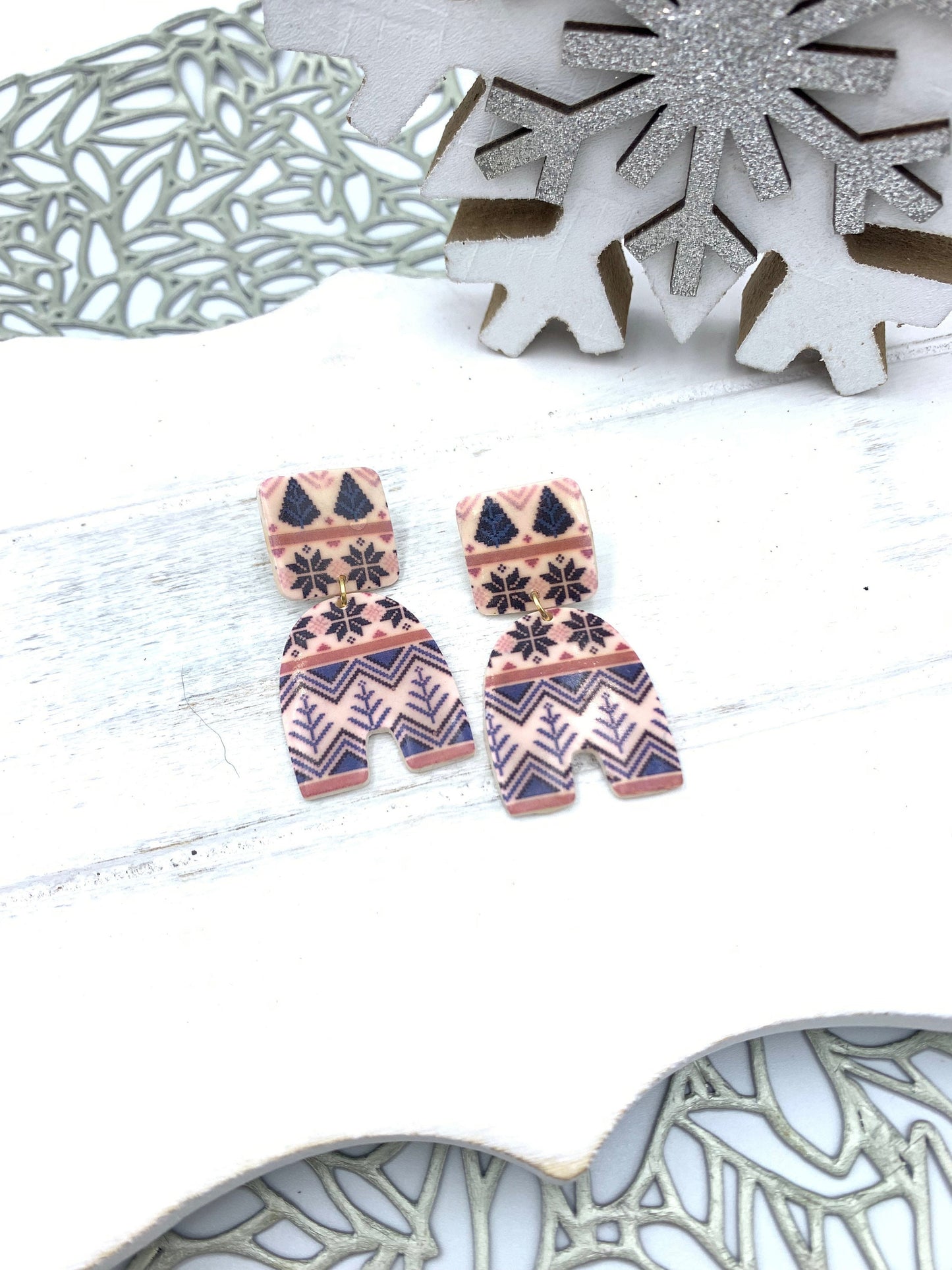 Christmas Sweater Dangle Earrings: Festive Polymer Clay Earrings