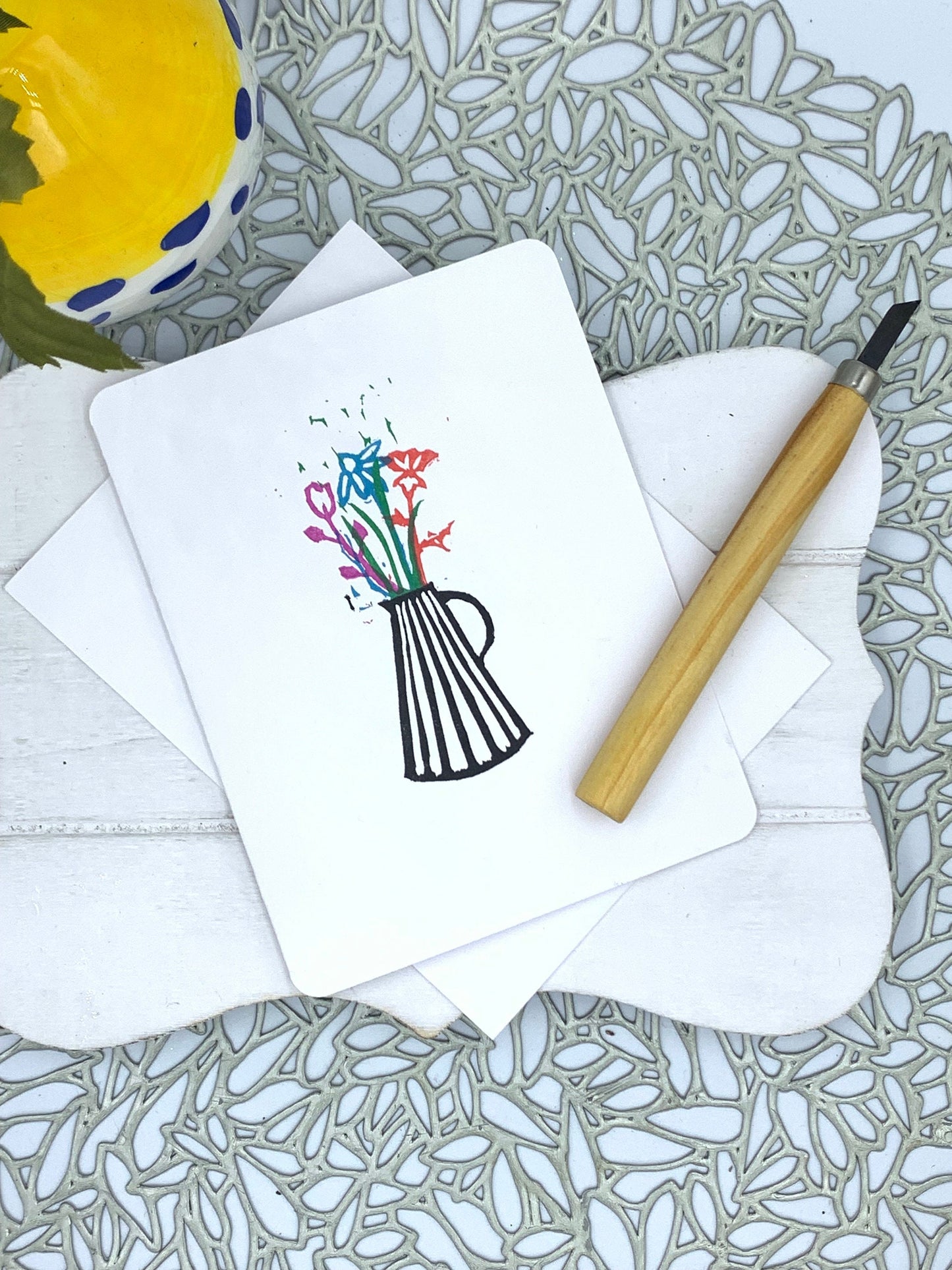 Handmade Floral Notecard: Flower Bouquet, Blank Inside