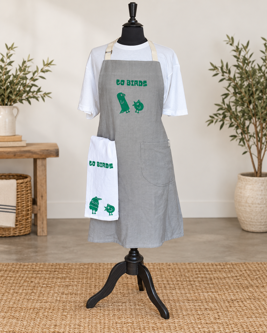 Go Birds Apron - Grey Handprinted Eagles Fan Gear