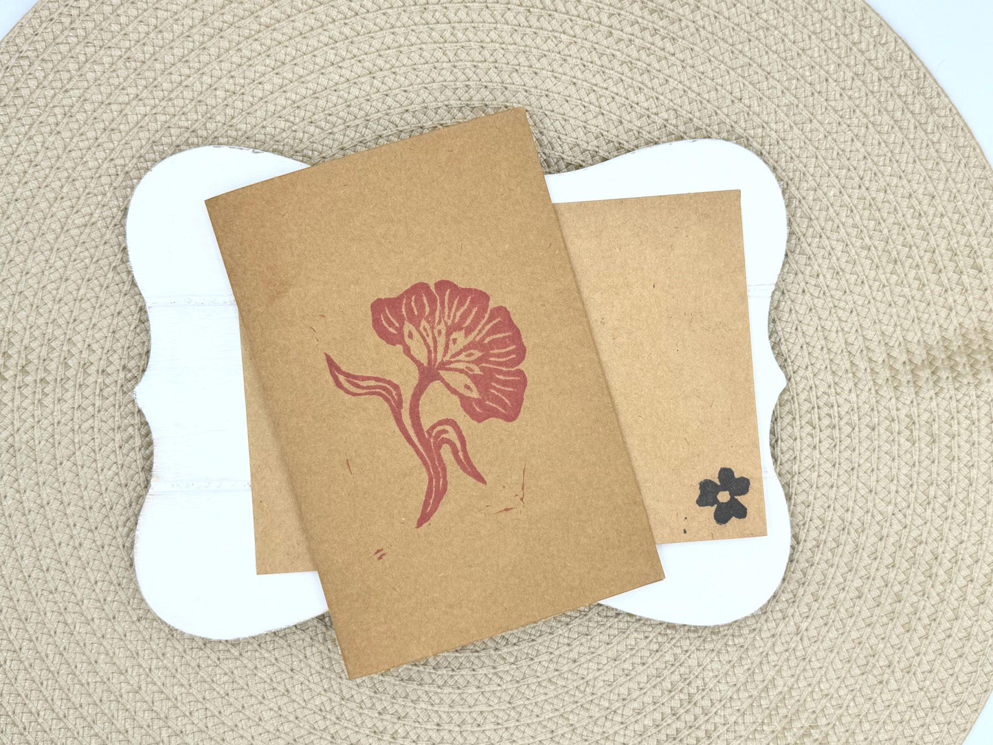 Art Deco Flower Card: Raspberry Hand Printed Blank Card