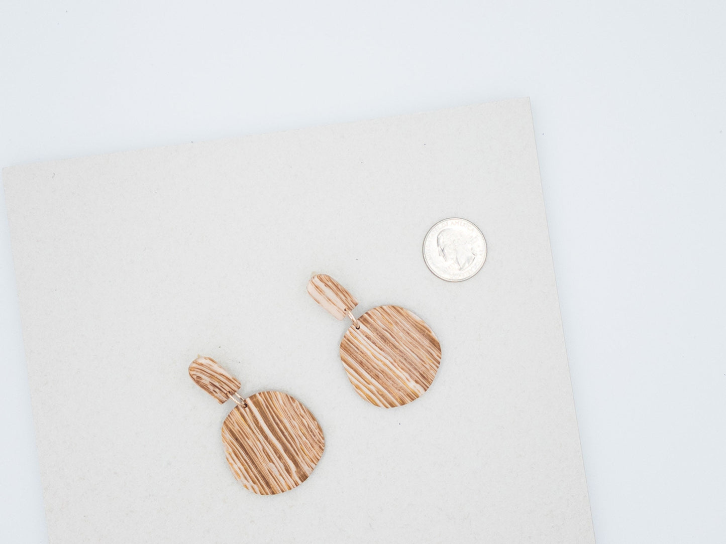 Wood Grain Polymer Clay Dangle Earrings: Bronze Stripe Statement Jewelry