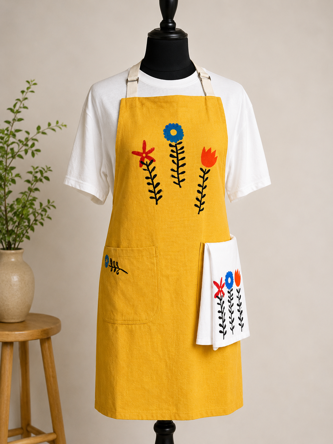 Retro Style Mustard Floral Apron