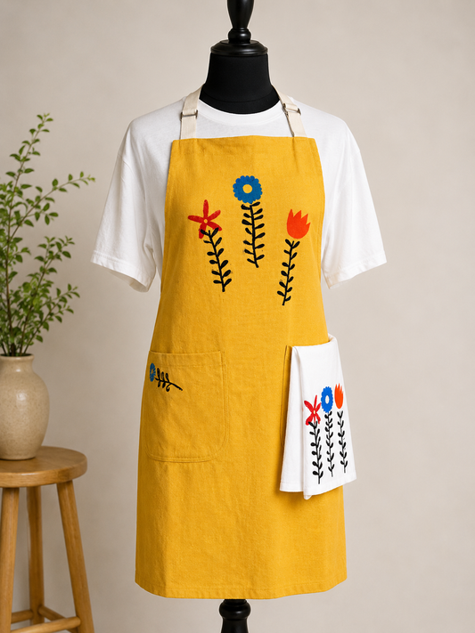 Retro Style Mustard Floral Apron