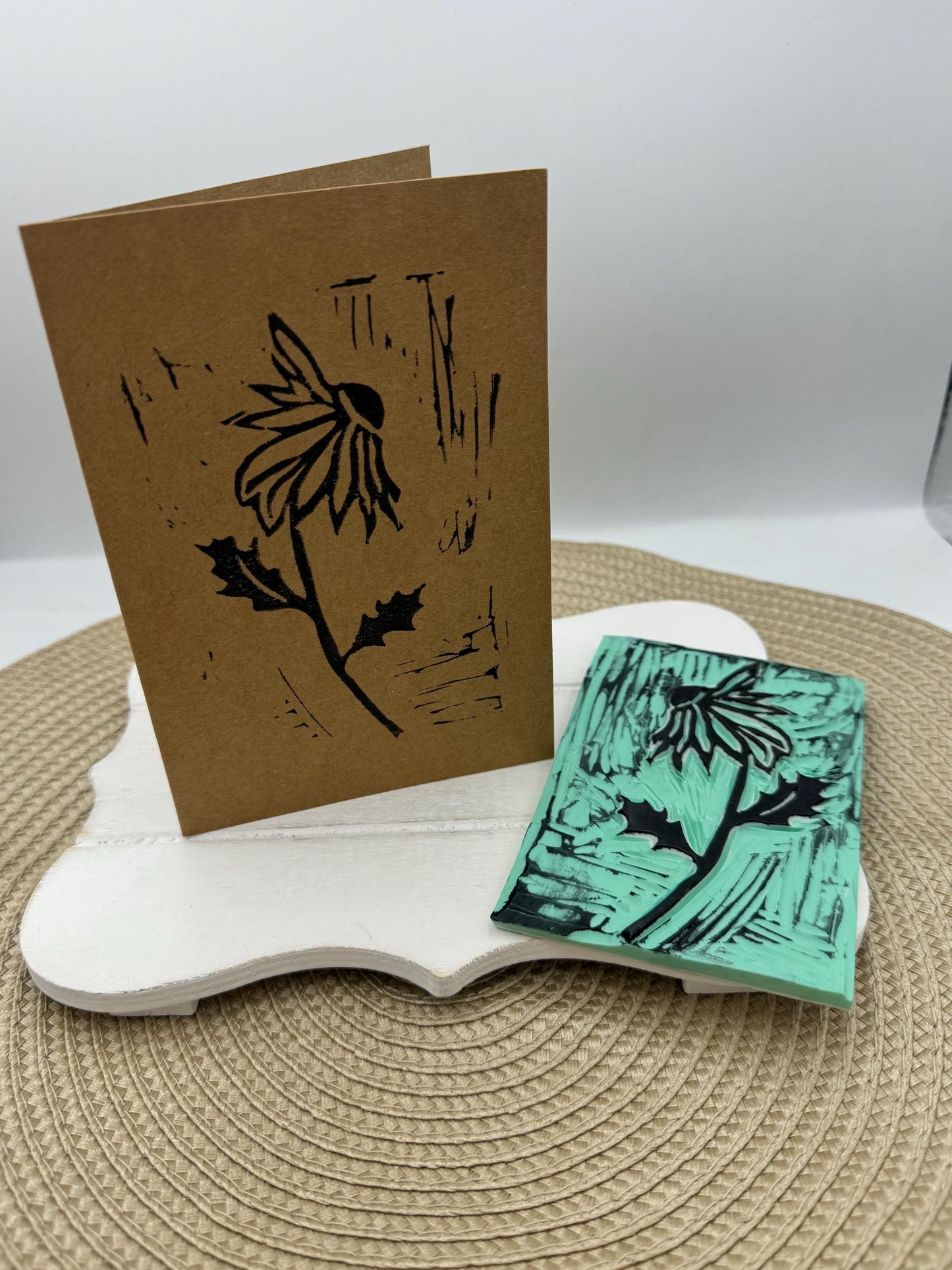 Hand Printed Cone Flower Notecard: Gardener Gift