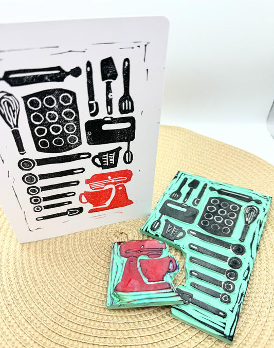 Handmade Baking Lover Card: Retro Kitchen Tool Set, Foodie House Warming