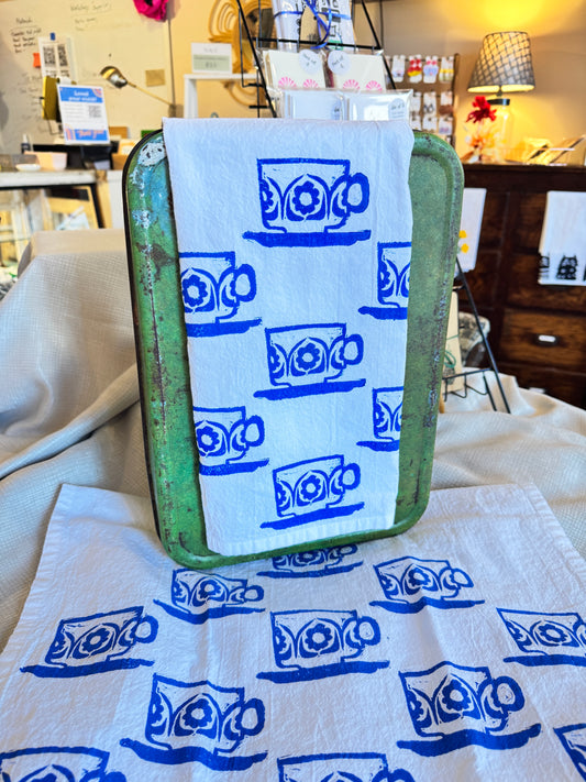 Vintage Style Blue Teacup Tea Towel
