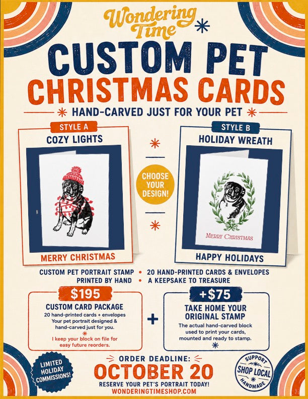 Custom Pet Christmas Cards | Hand-Carved + Hand-Printed