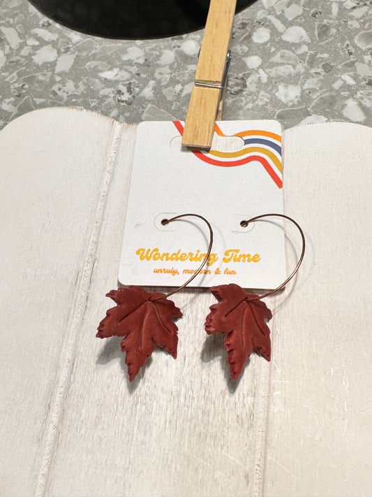 Burgundy leaf dangle earring - medium