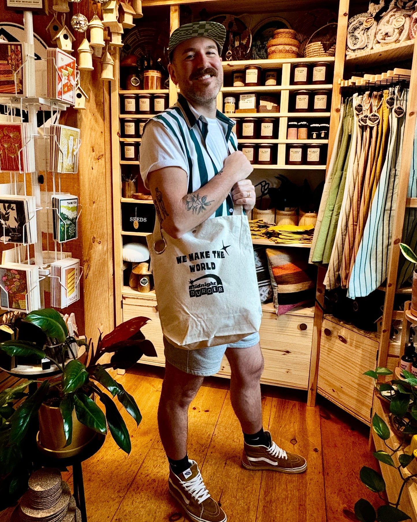 "We Make the World" Midnight Burger Tote Bag