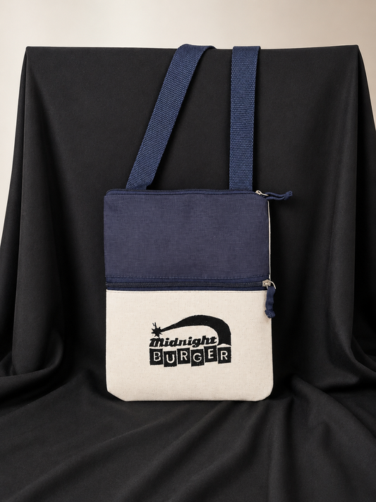 Midnight Burger Mini Crossbody Canvas Bag | Handprinted Podcast Fan Gift