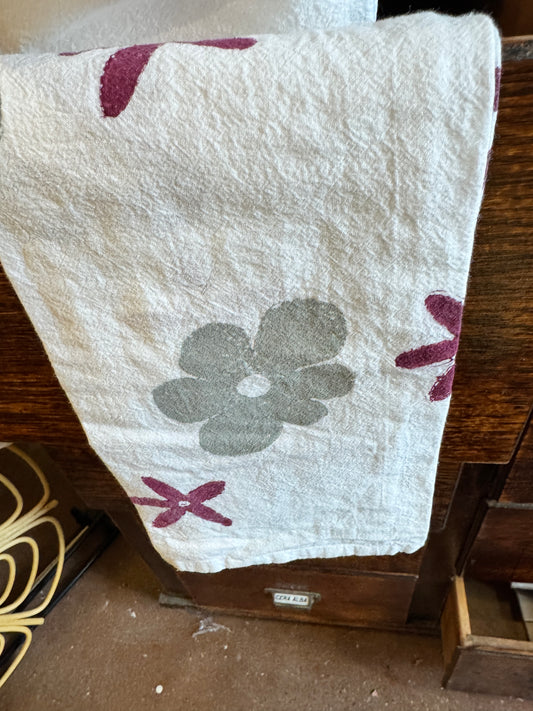 Grey and Burgundy Floral Tea Towel
