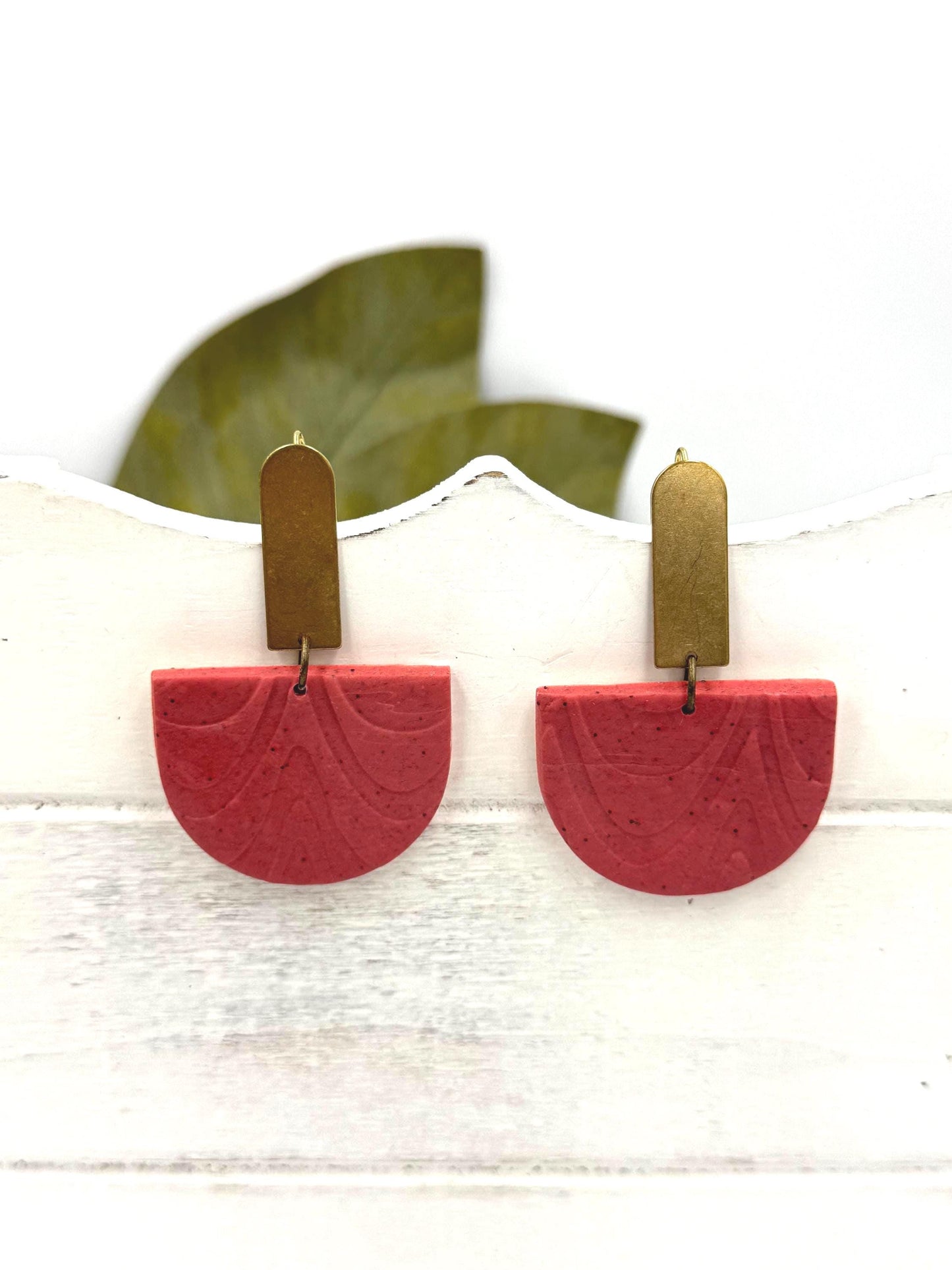 Terracotta Polymer Clay Earrings: Modern Half Circle Dangles