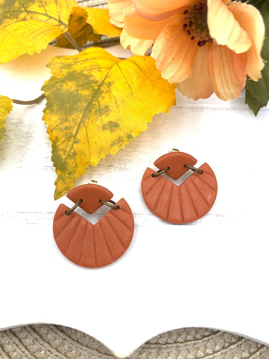Art Deco Polymer Clay Earrings: Burnt Orange Modern Design