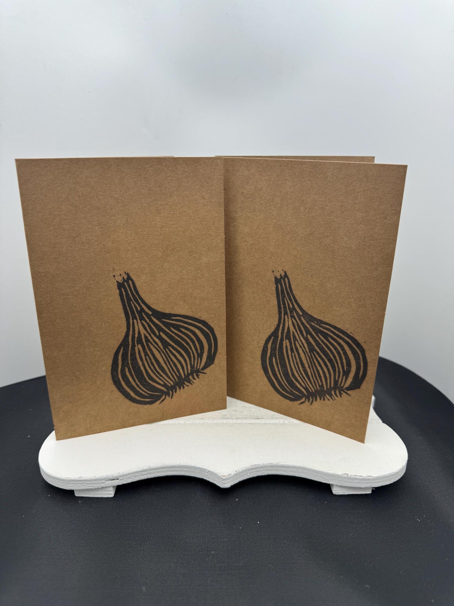 Handprinted Garlic Notecard: Foodie Gift, Blank Kraft Card