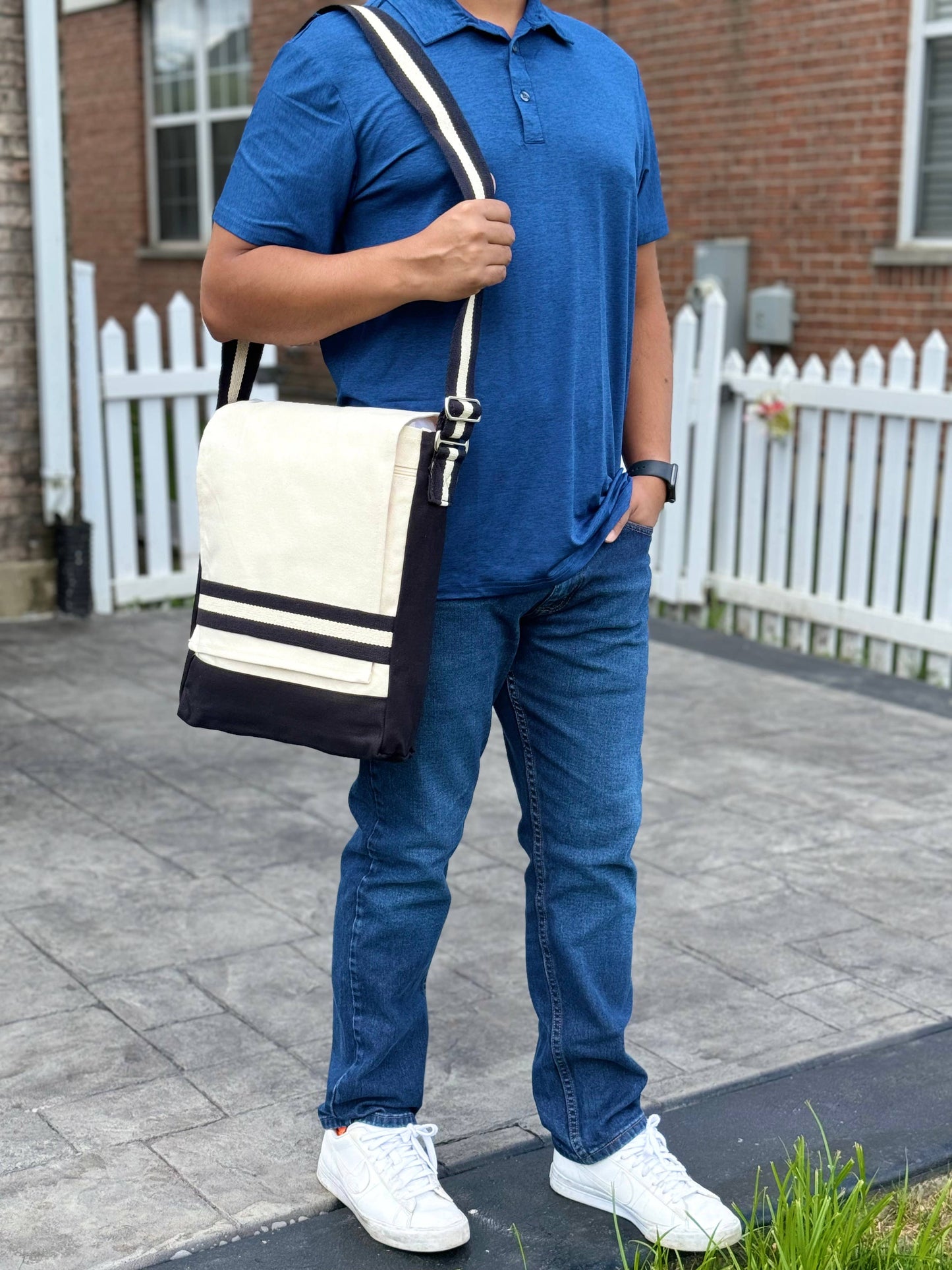 Midnight Burger “We Make the World” Handprinted Canvas Messenger Bag