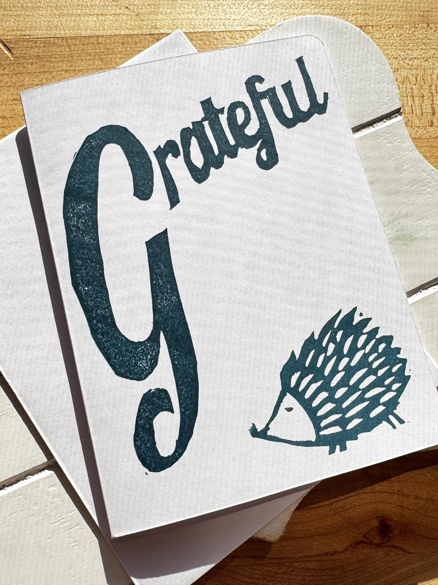 Handmade “Grateful” Hedgehog Note Card – Cute Woodland Thank You – Hand Stamped Gratitude Card – Autumn Stationery Gift