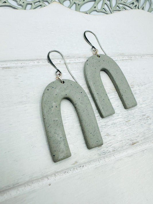 Modern Gray Arch Earrings: Lightweight Polymer Clay Dangles