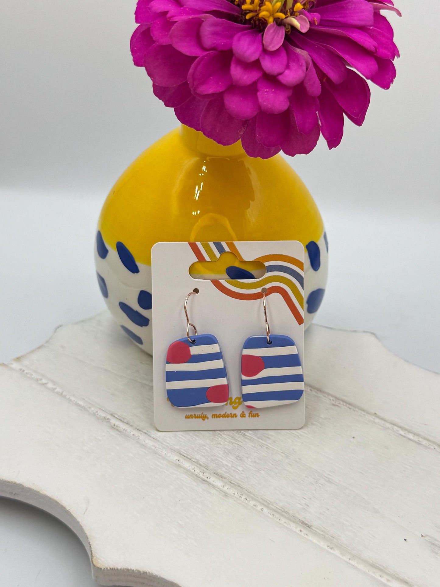 Striped Polymer Clay Dangle Earrings: Beachy Nautical Jewelry