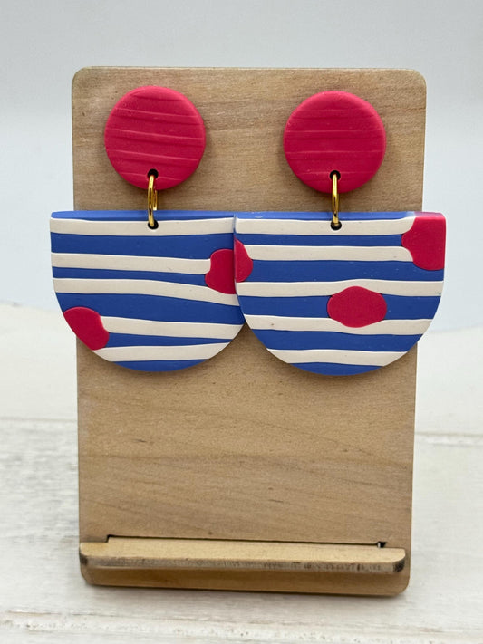 Striped Polymer Clay Statement Earrings: Nautical Geometric Dangles
