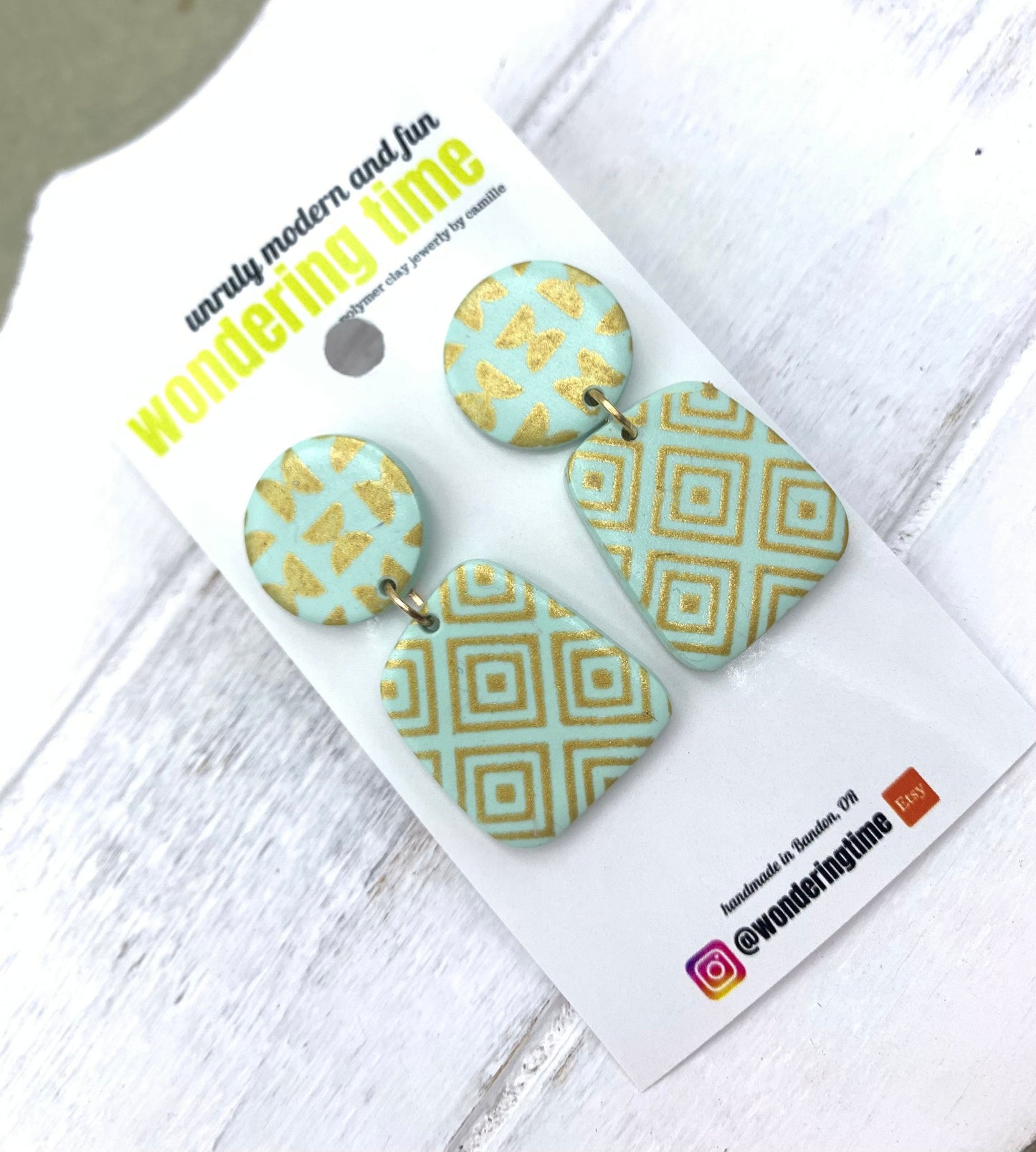 Pastel Dangle Earrings: Lightweight Polymer Clay, Geometric Print