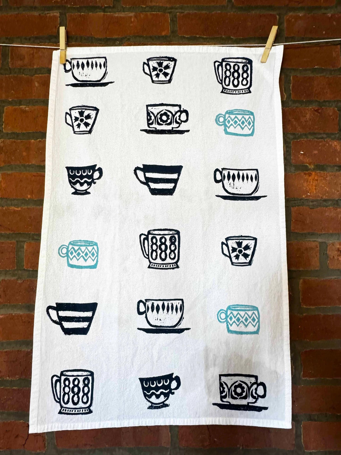 Hand Printed Tea Cup Tea Towel – Mid-Century Modern Kitchen Decor