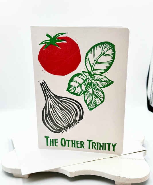 The Other Trinity Hand Stamped Card – Tomato, Garlic & Basil – Italian Foodie Note Card – Chef Gift