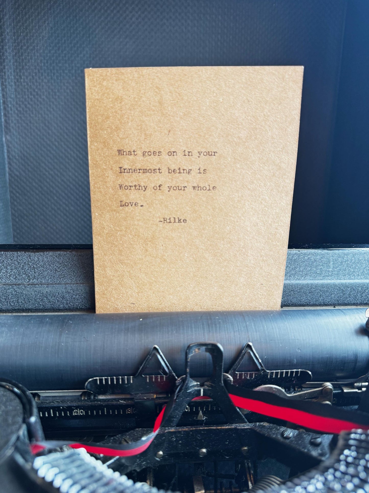 Rilke Self Love Quote Card | Mindfulness Gift | 4x6” Blank Kraft Card + Envelope | Typewriter Print for Healing, Encouragement, Calm
