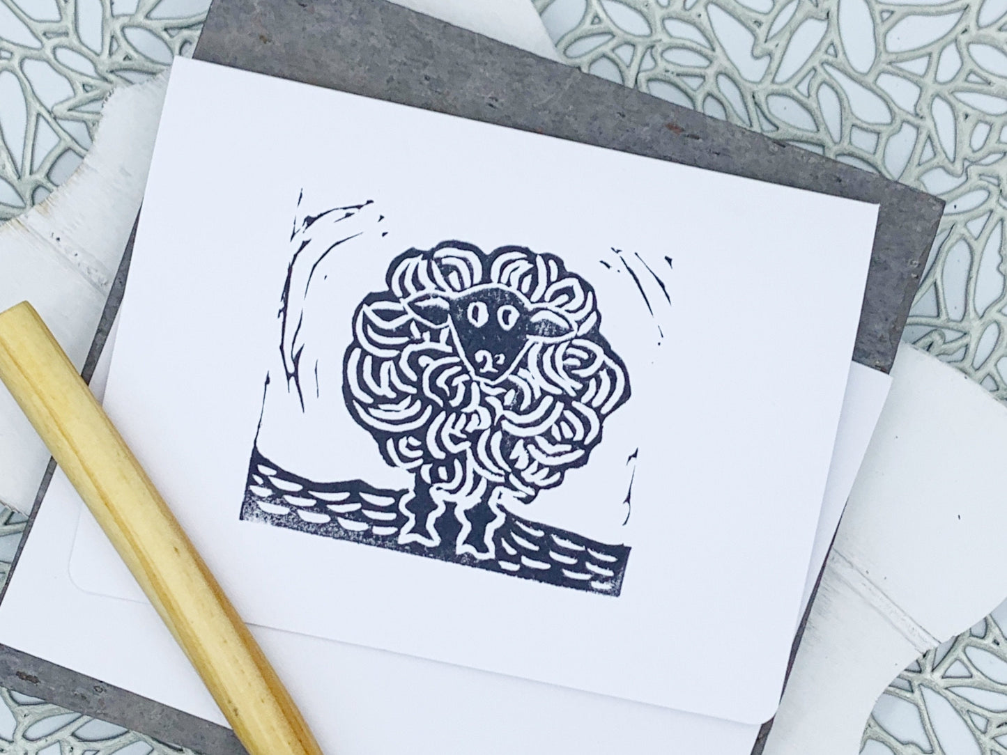 Hand Printed Sheep Card: Funny Farm Animal Notecard Set