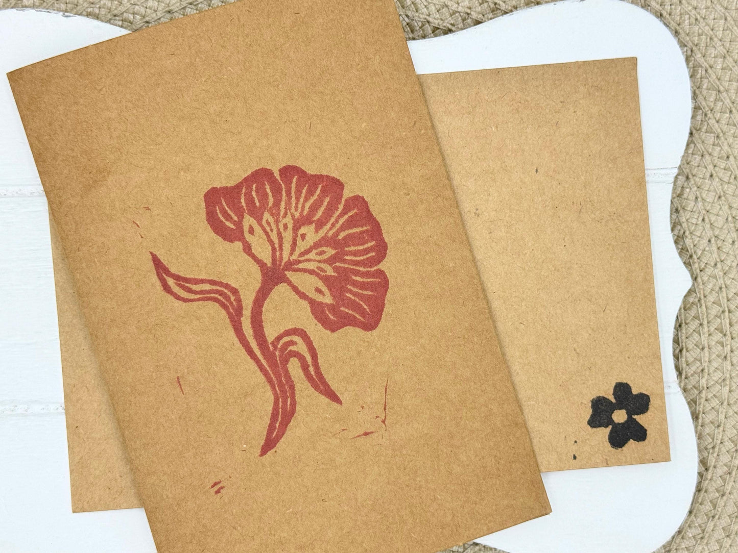 Art Deco Flower Card: Raspberry Hand Printed Blank Card