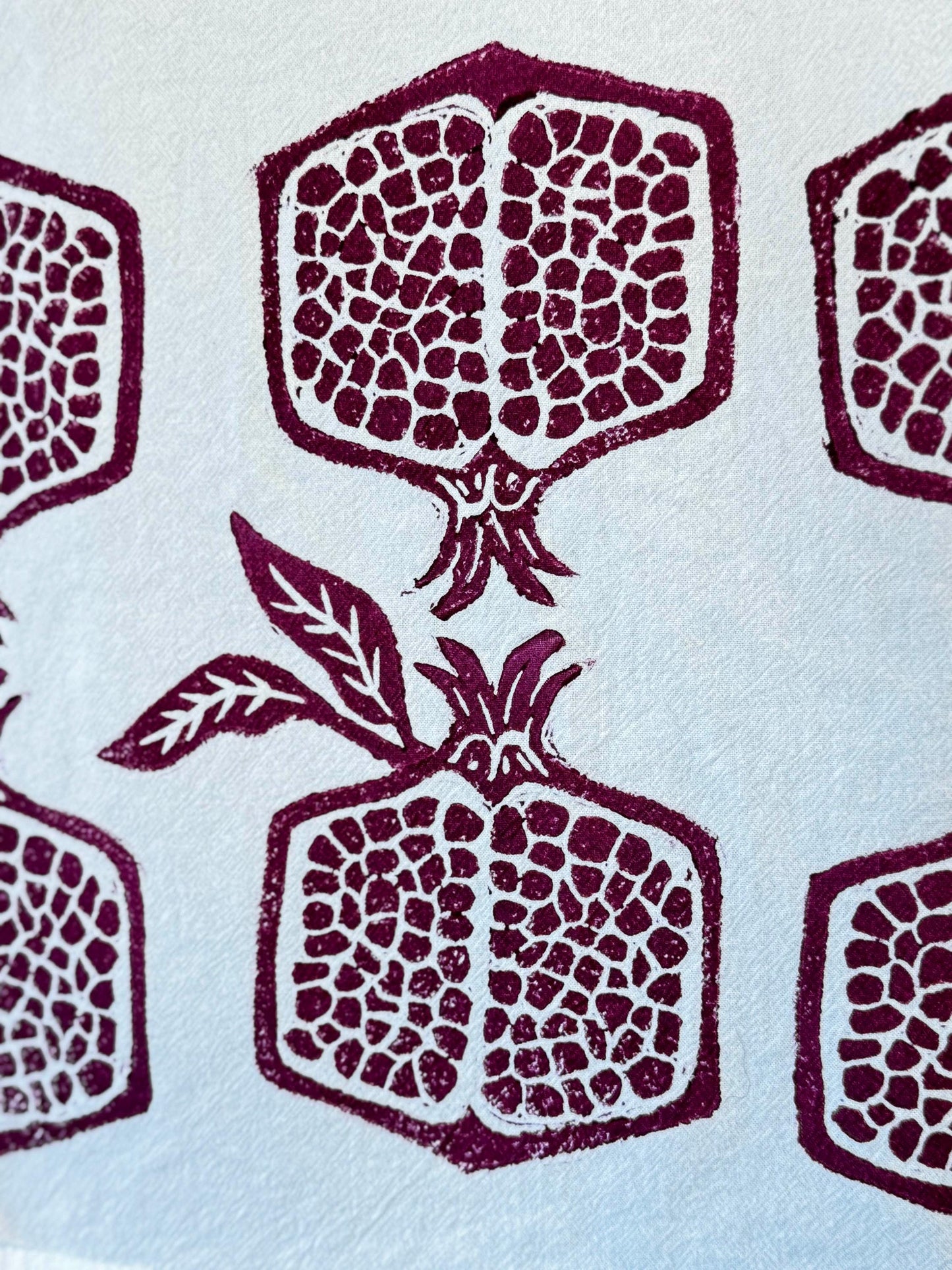 Hand Printed Pomegranate Tea Towel – Burgundy Holiday Kitchen Decor