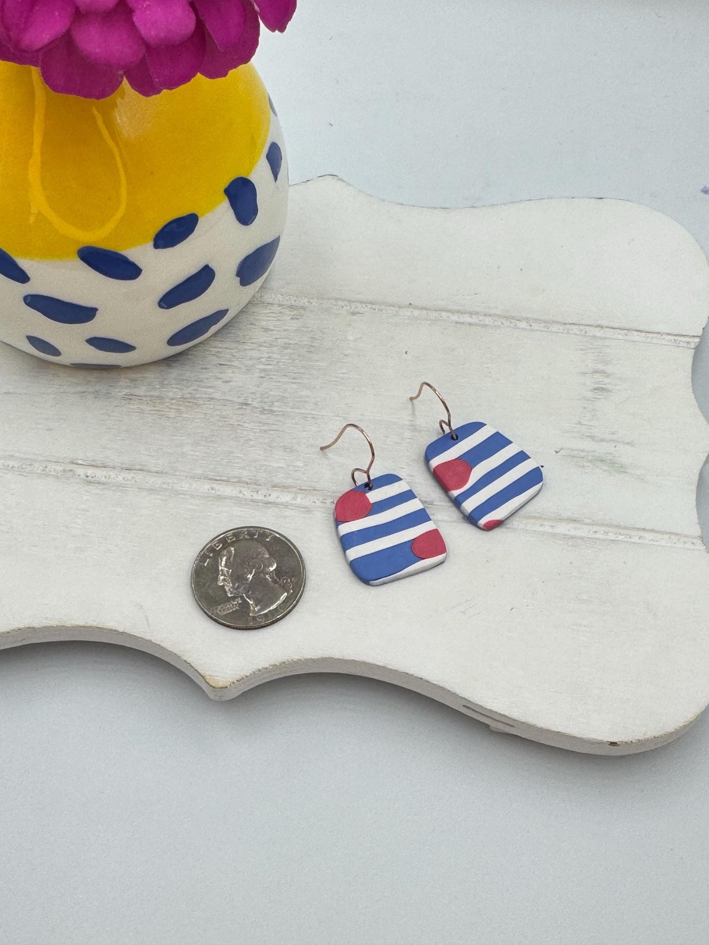 Striped Polymer Clay Dangle Earrings: Beachy Nautical Jewelry