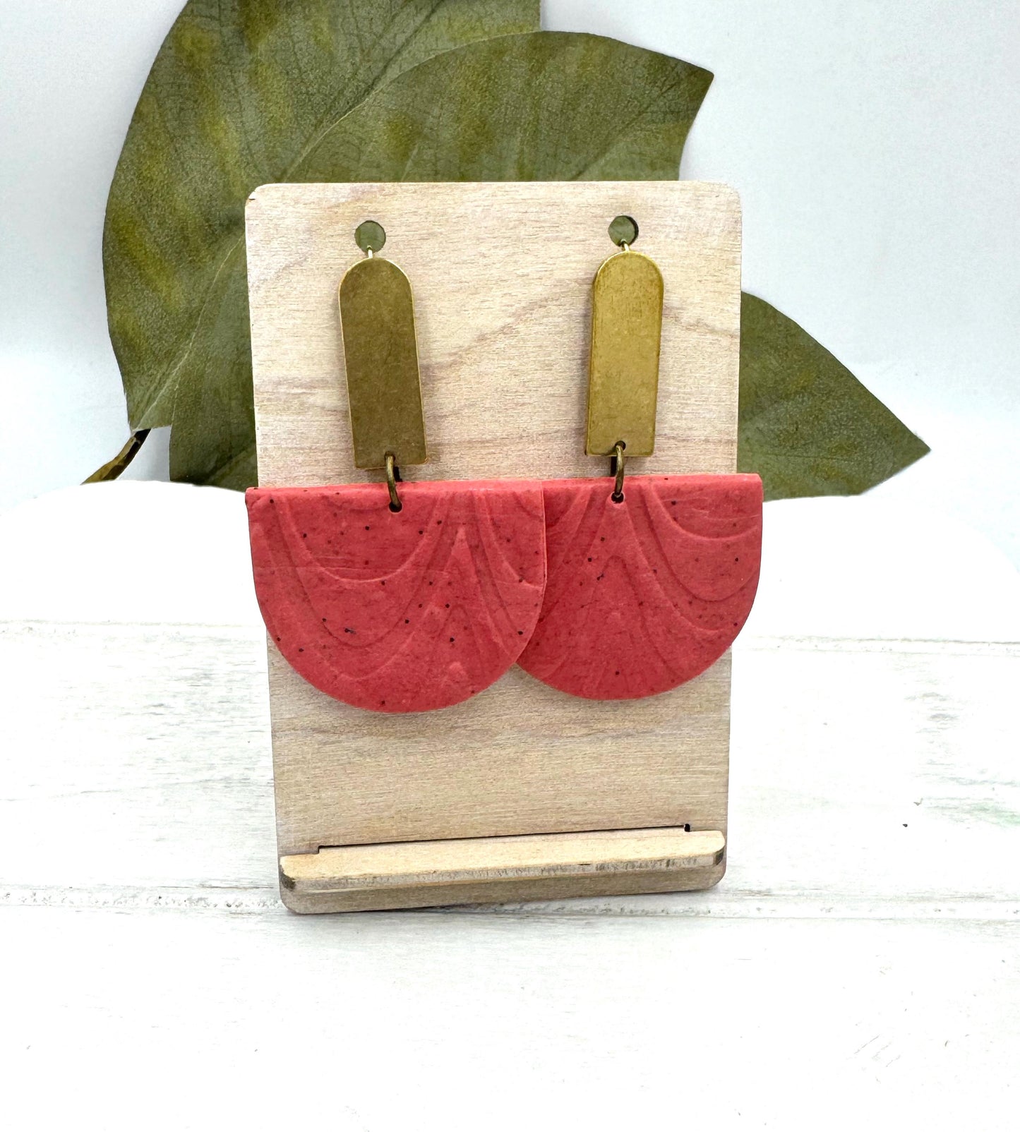 Terracotta Polymer Clay Earrings: Modern Half Circle Dangles
